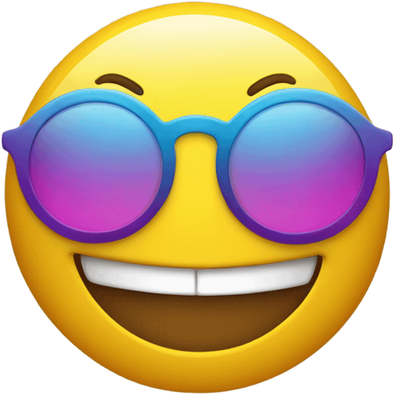 yellow, circle, smile, wearing colorful sunglasses emoji