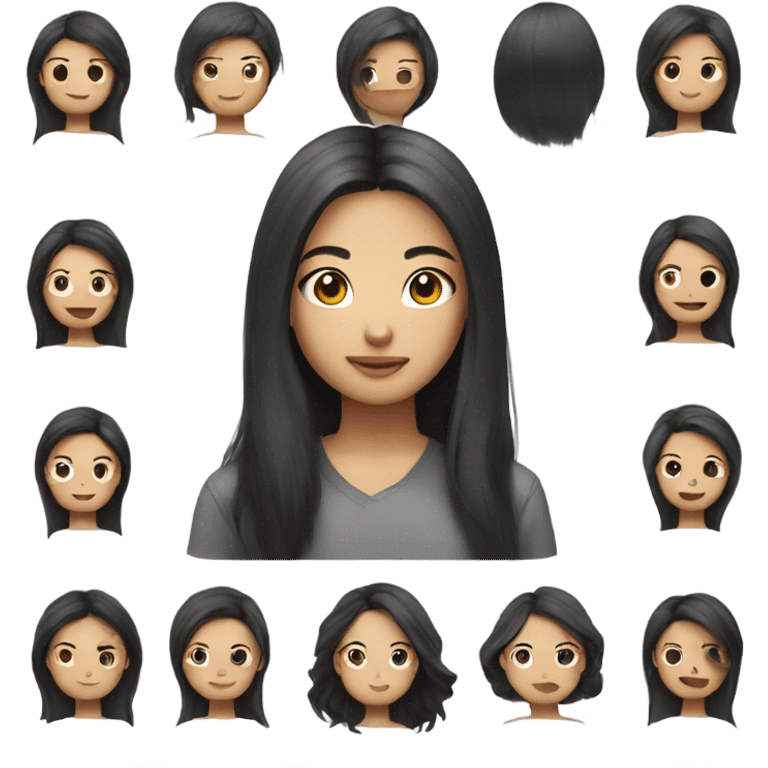 asian girl, balliage hair, emoji