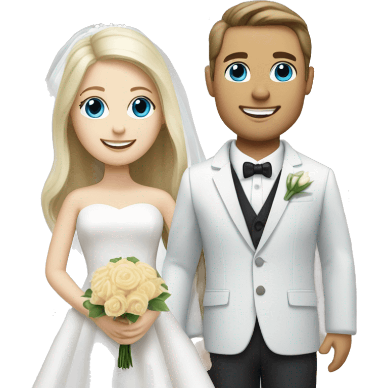 Wedding couple, groom white skin with dark brown hair and brown eyes, bright with white skin blonde hair and blue eyes emoji