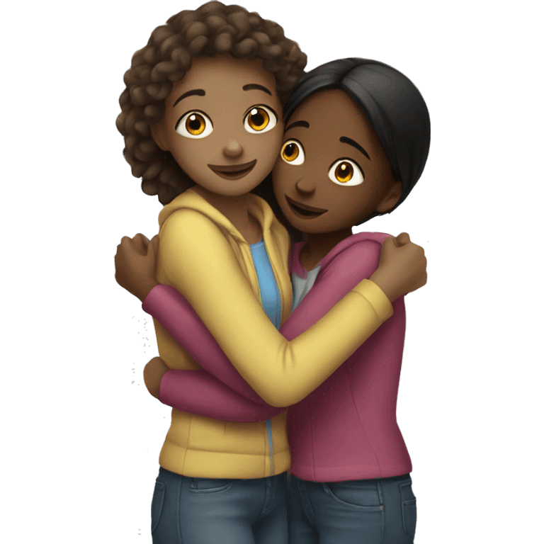 Teen girls hugging affectionately  emoji