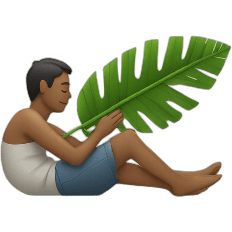 person laying and someone fanning him with palm leaf emoji