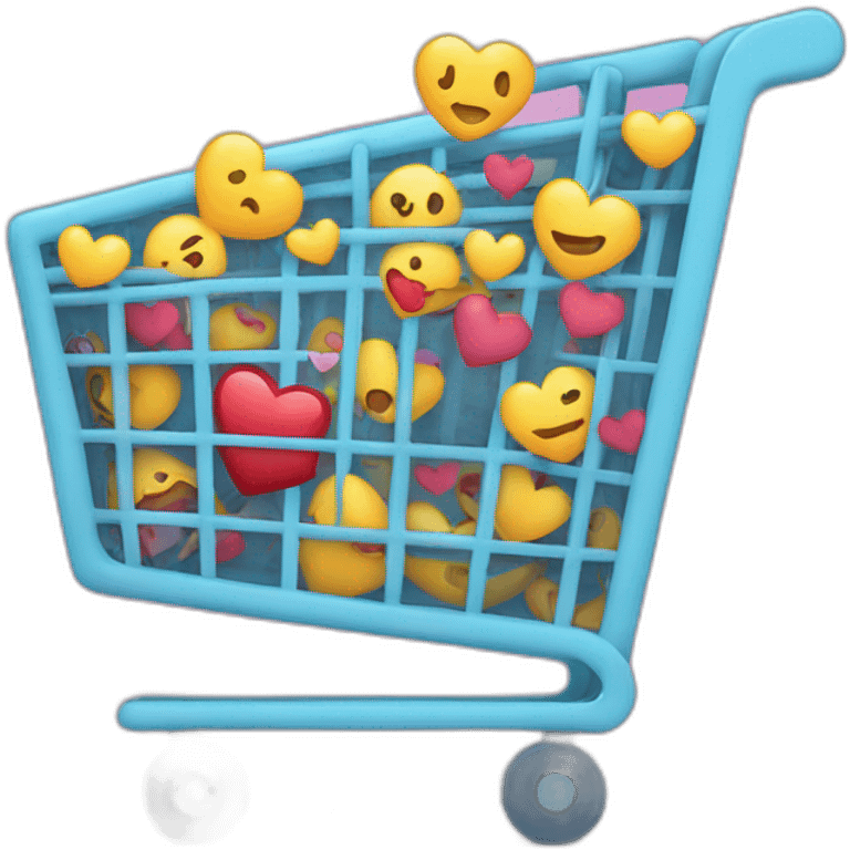 shopping cart with hearts and emojis inside emoji