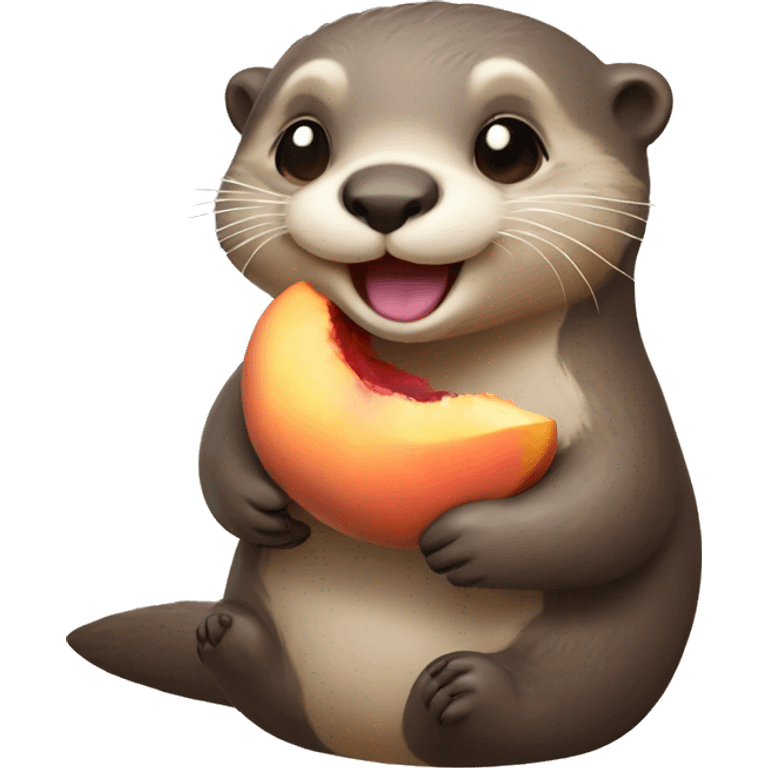 a happy-looking otter holding a peach emoji