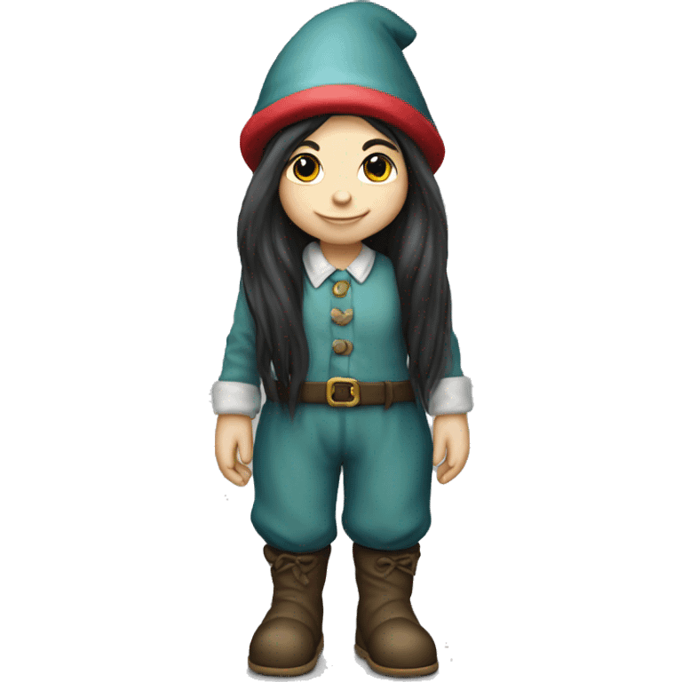 Cute garden girl gnome with dark long hair and full body emoji