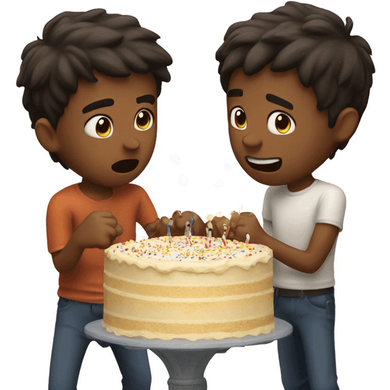 Two boys fighting over cake emoji