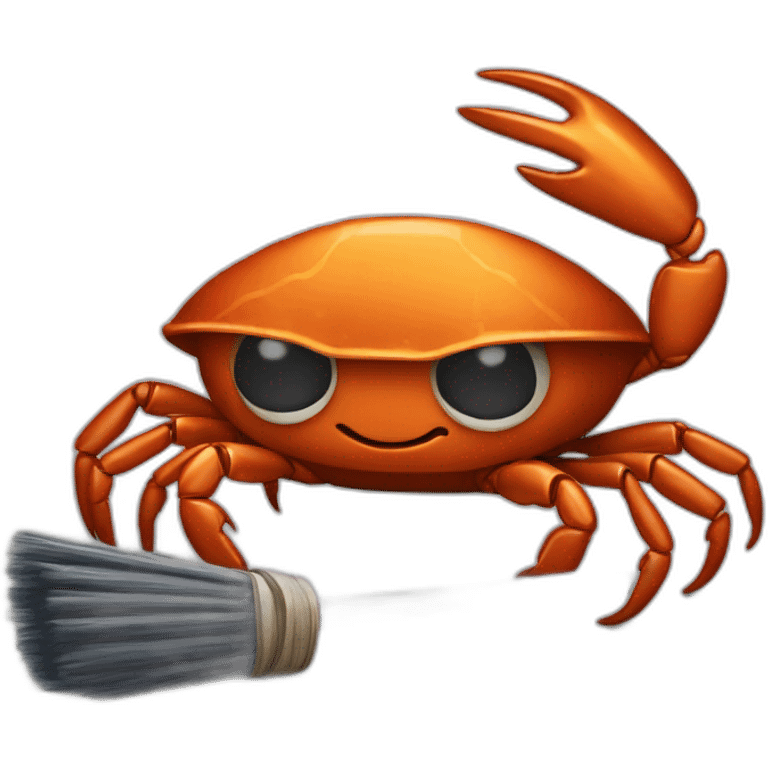 Rust mascot crab Ferris with broom cleaning rust emoji