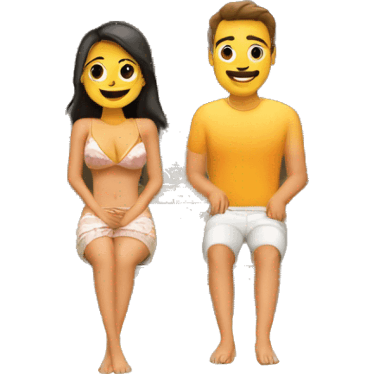 Um casal em uma cabana A-frame  emoji