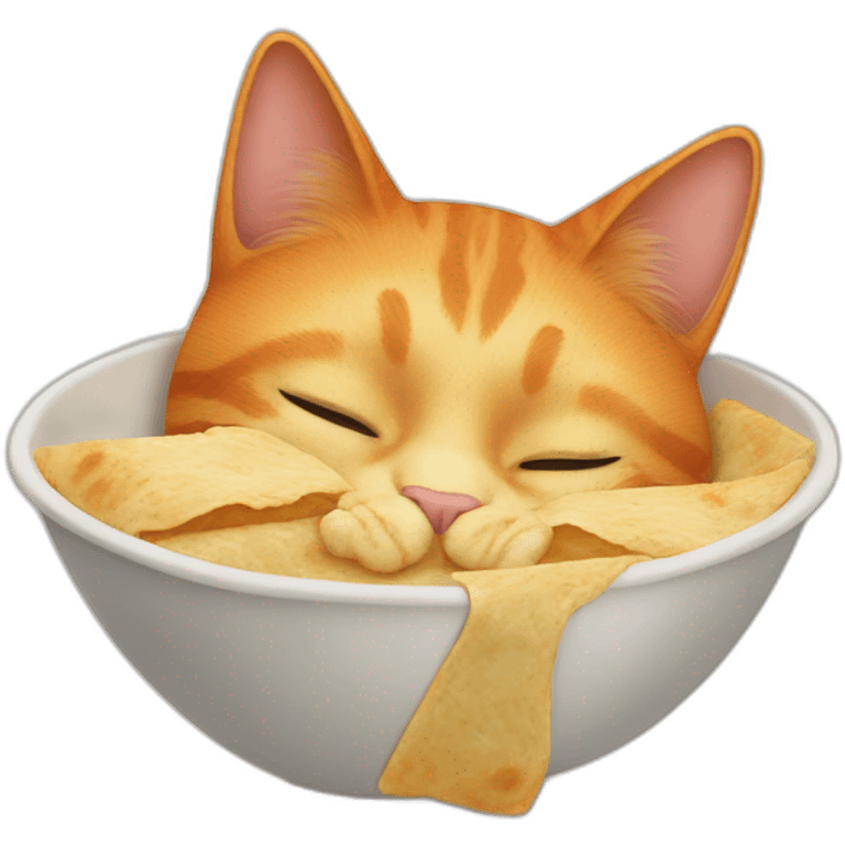 Hyper realistic orange cat eating roti emoji