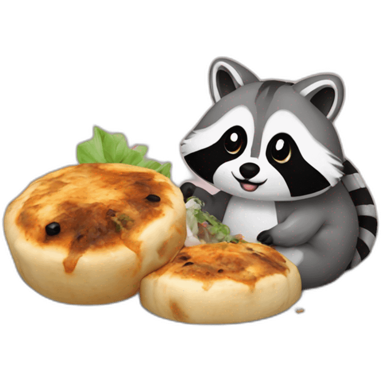 Raccoon and bunny eating momos emoji