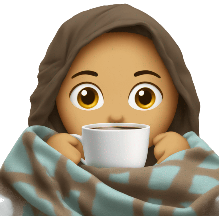 girl inside a blanket sipping coffee eyes closed emoji