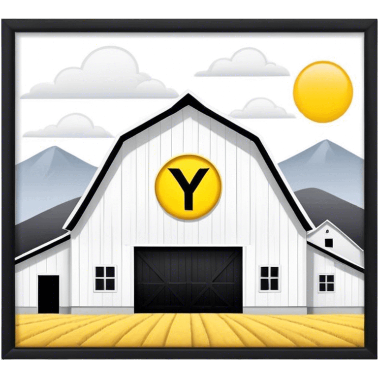 White barn big yellow Y on it outlined in black emoji