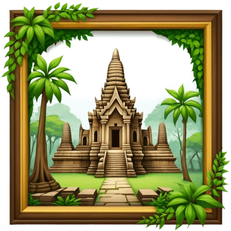 Cinematic Realistic Ayutthaya Ruins Landmark Emoji, depicted with ancient temple ruins amid lush greenery rendered with dramatic textures and nostalgic, warm lighting. emoji