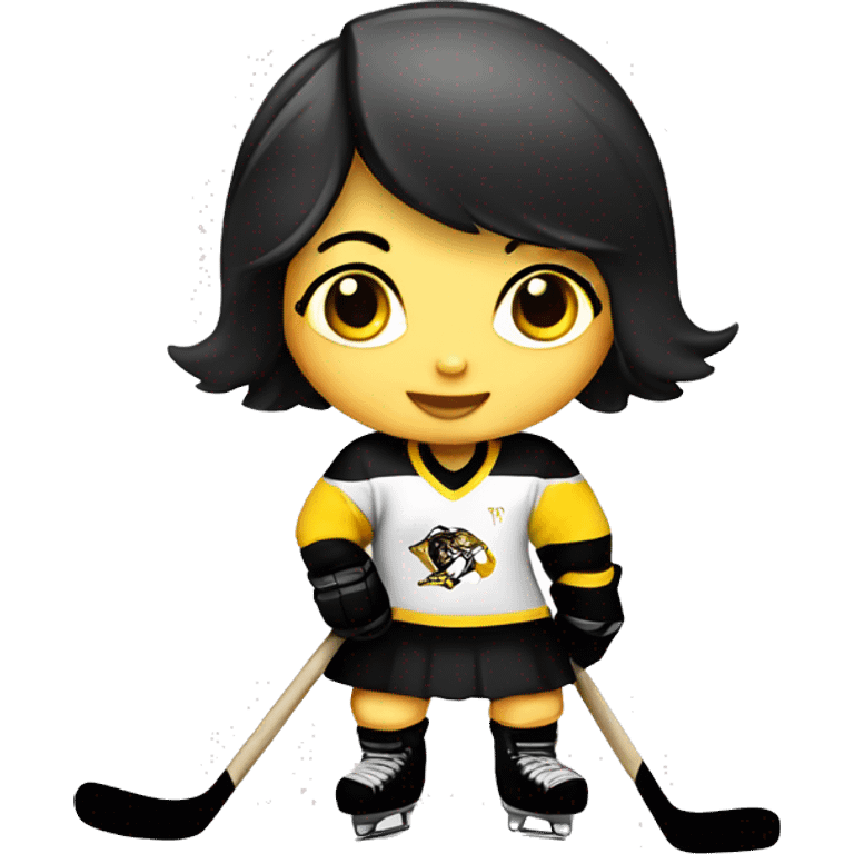 Baby girl playing ice hockey in black and white and yellow dress emoji