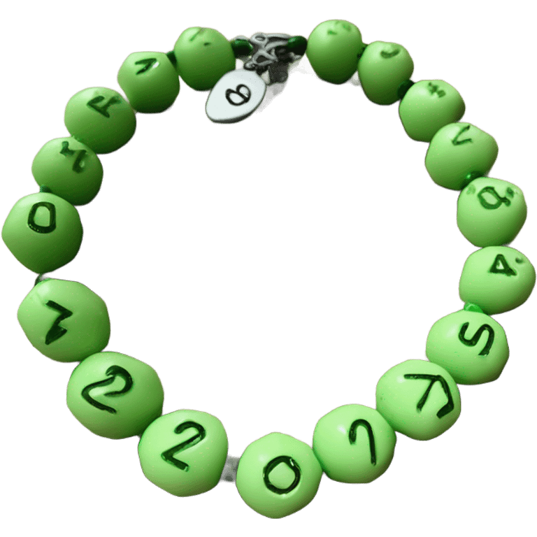 green pistachio colored bracelet that is made  up of beads that says 27 years old emoji