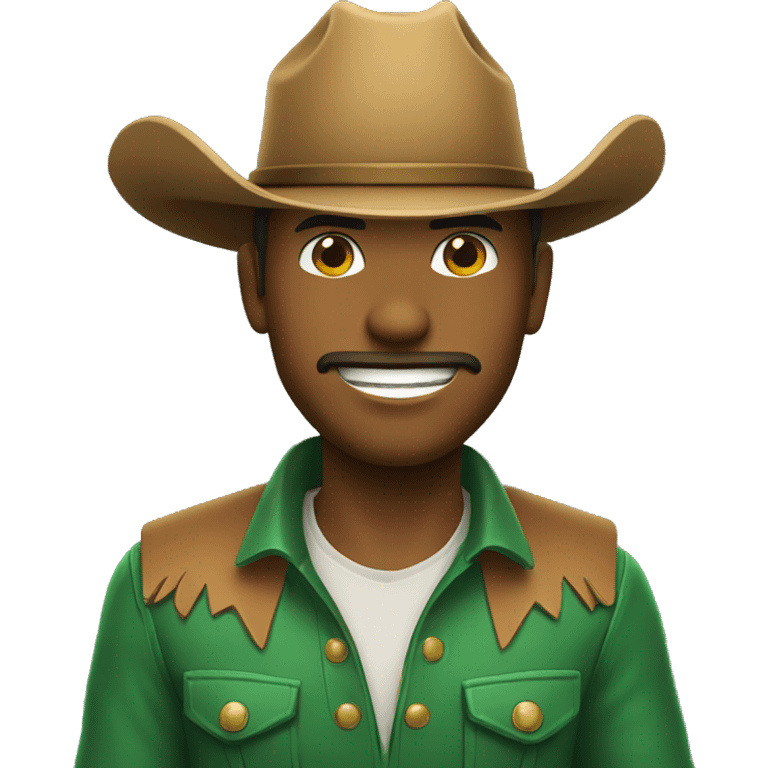 cowboy wearing a green cowboy hat. broad grin you tube chat emoji emoji