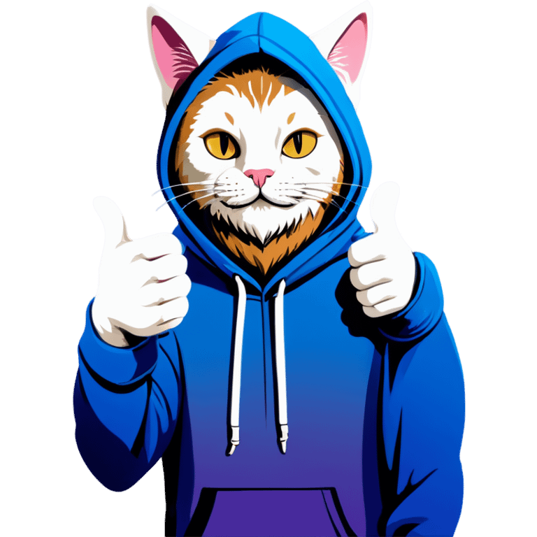 Cat with beard and hoodie , thumbs up emoji