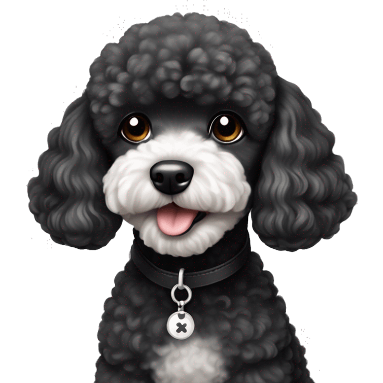 Black with a bit of white Maltese cross toy poodle dog emoji