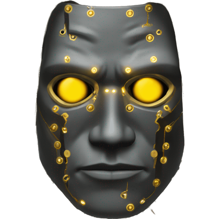 black metal male cyborg head with circuitry and wispy yellow gold hair emoji