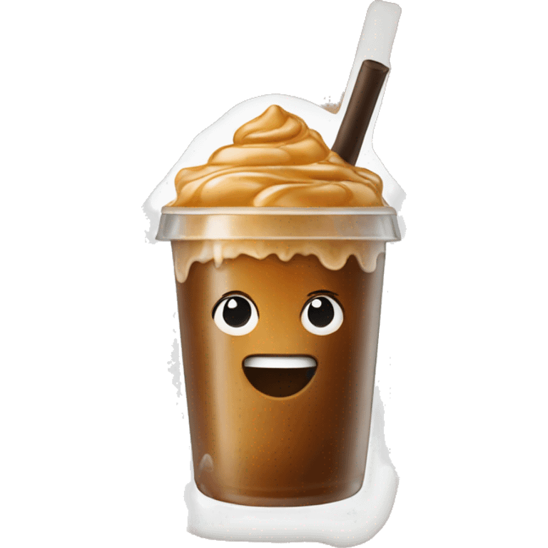 An iced coffee with caramel emoji