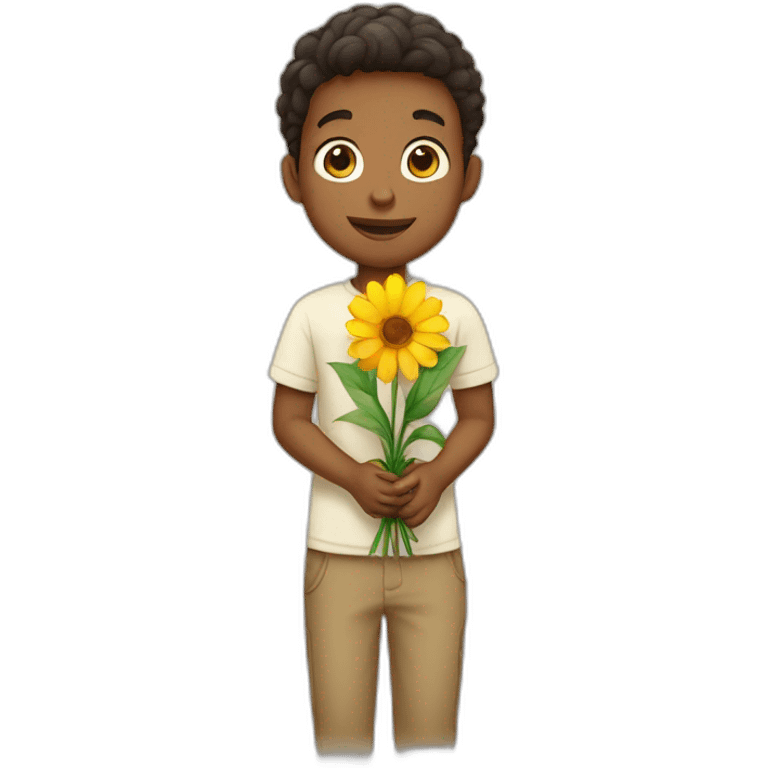 a boy hold flower emoji