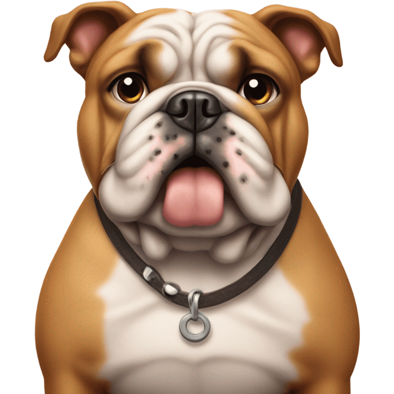 Un perro raza bulldog sentado con un hueso  emoji