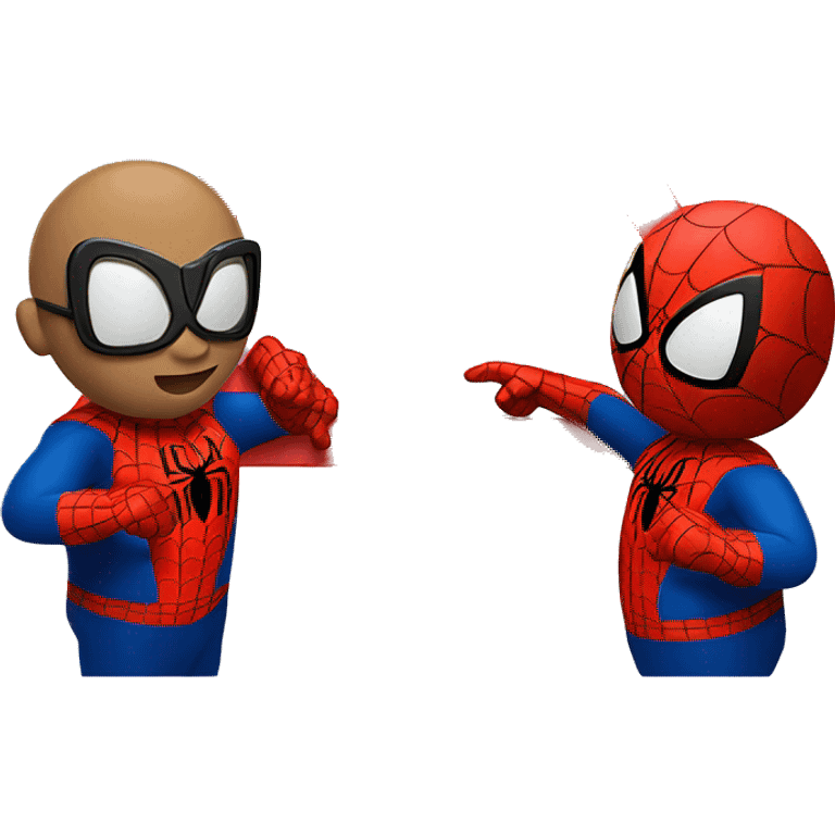 Three Spidermans pointing at each other in a triangle emoji