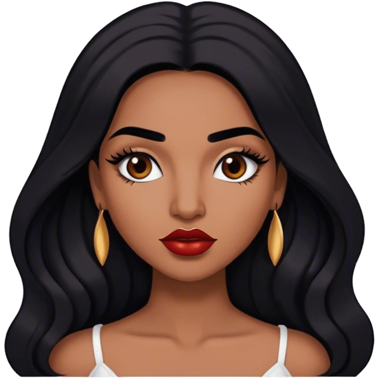 Woman with medium brown skin, medium arched dark brown eyebrows, full lashes,and long black hair, reddish lips emoji