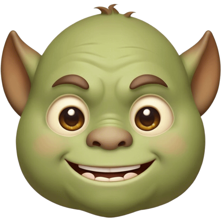 Cinematic Cute Ogre Portrait Emoji, with a surprisingly endearing, plump and huggable figure in soft earthy greens and browns, featuring big, kind eyes and a bashful smile, simplified yet irresistibly adorable, highly detailed with a soft glowing outline that captures the charm of a friendly giant who seems ready for a warm hug! emoji