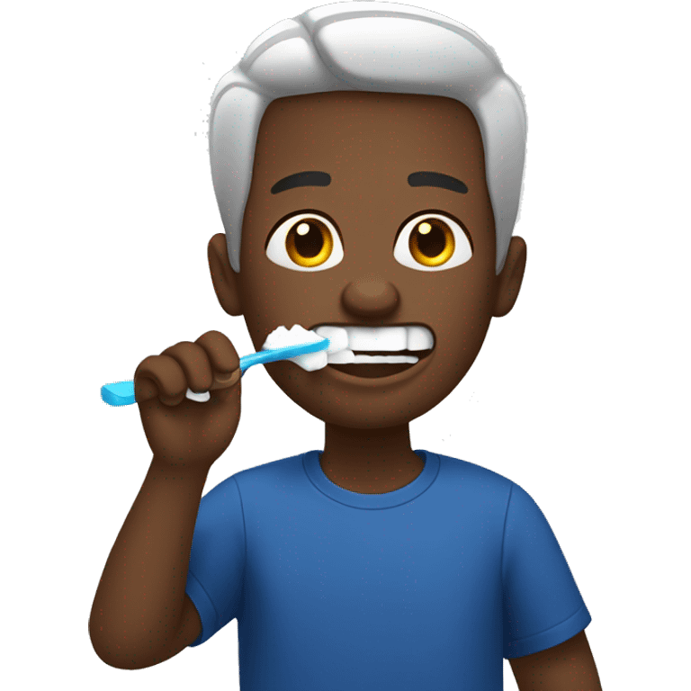 black guy wearing dark blue t-shirt brushing his teeth emoji