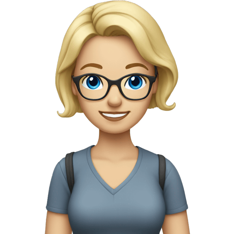 Teacher with glasses at desk blonde short hair blue eyes casual emoji