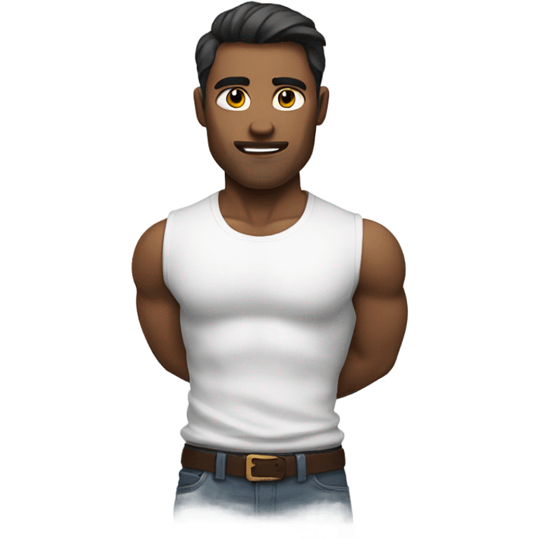 muscular male in white shirt not smiling  emoji