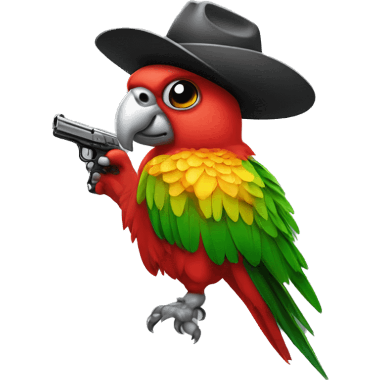 Parrot with a cowboy hat and a pistol emoji