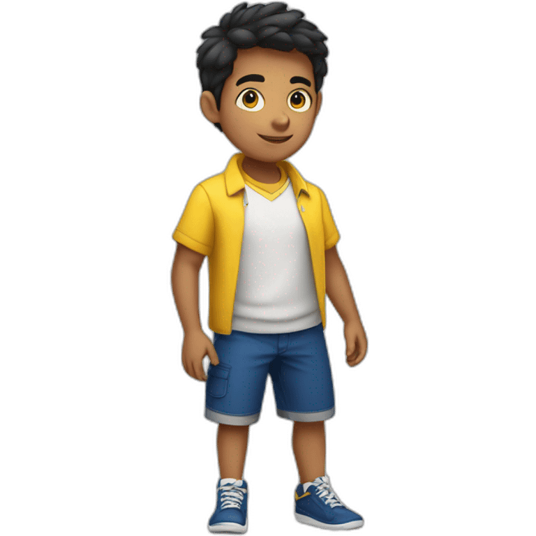 latin american kid student wearing yellow shirt and deep blue shorts emoji