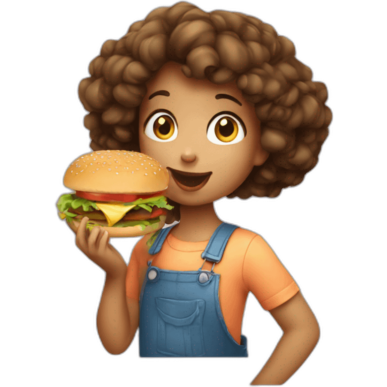 a little girl eating burger emoji