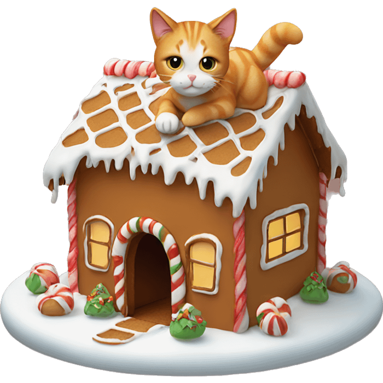 Ginger cat on a gingerbread house emoji