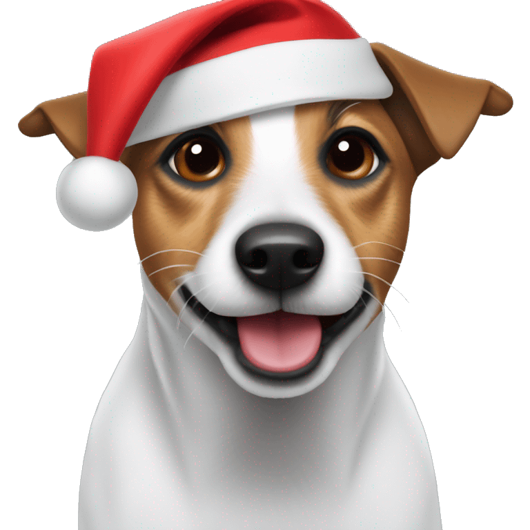 Jack russel wearing santa hat emoji