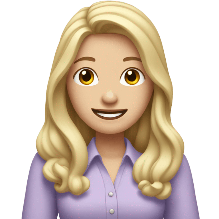 Woman, white skin, pale skin, long hair, blonde hair, wavy hair, lavender shirt, two thumbs up emoji