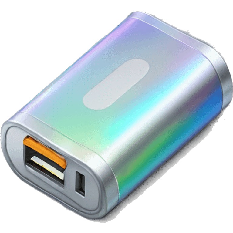 Realistic isolated gradient silver holographic battery charger for iphone emoji