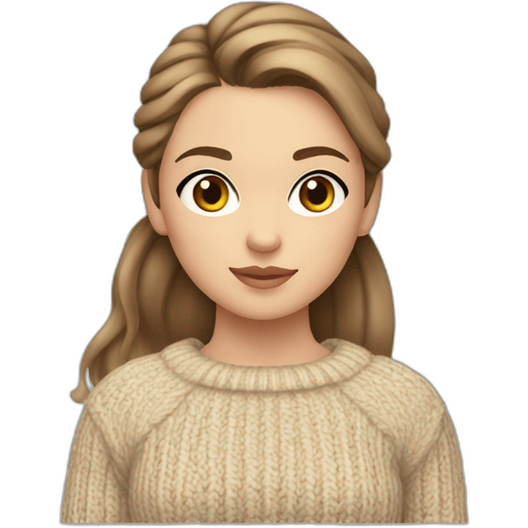 girl with light brunette hair in a ponytail with hazel eyes wearing a knit beige sweater emoji