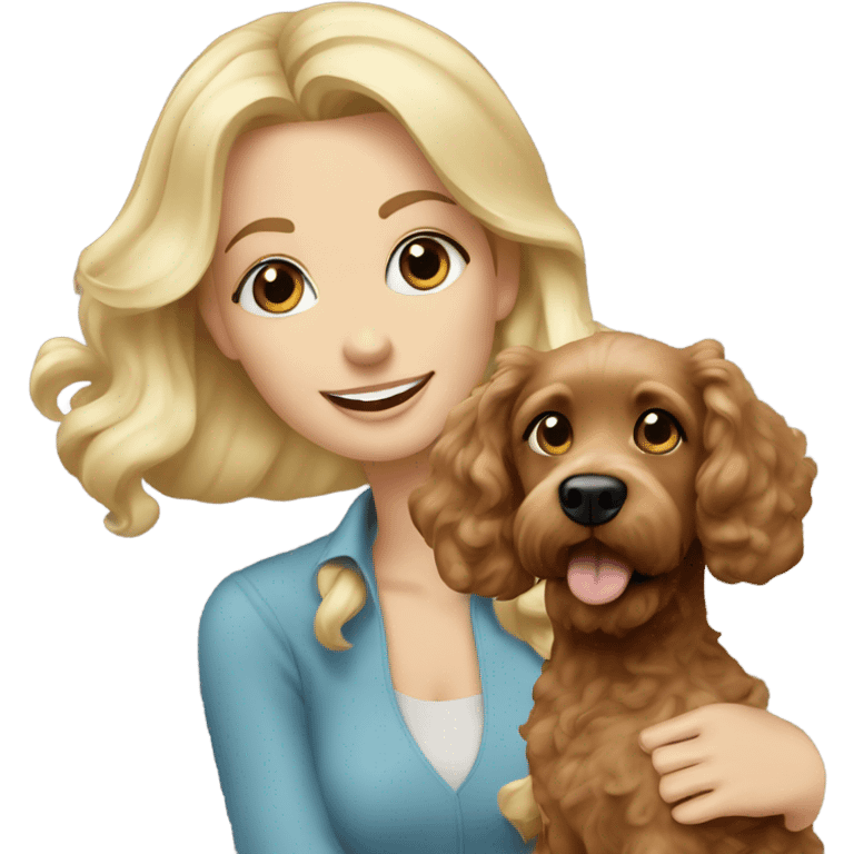 blue eyed blonde lady with brown Cockapoo puppy dog emoji