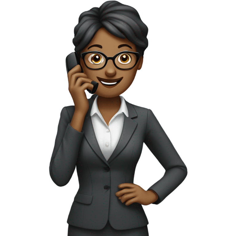 Pale businesswoman wearing glasses on a phone call talking animatedly  emoji