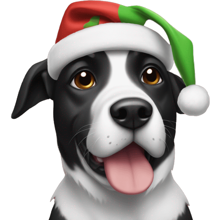 black an white dog wearing christmas hat emoji