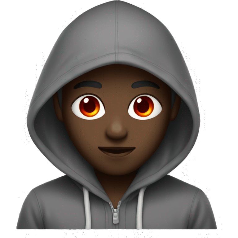 Black boy with hoodie on, red eyes emoji