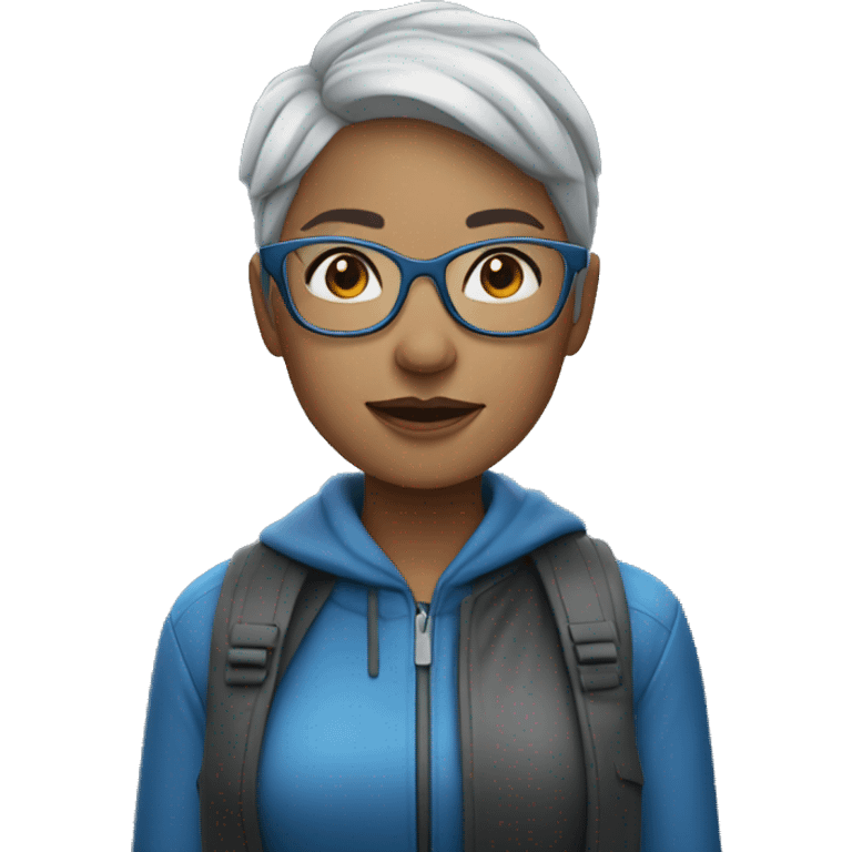 Woman with short gray hair and blue rimed glasses in the rain emoji