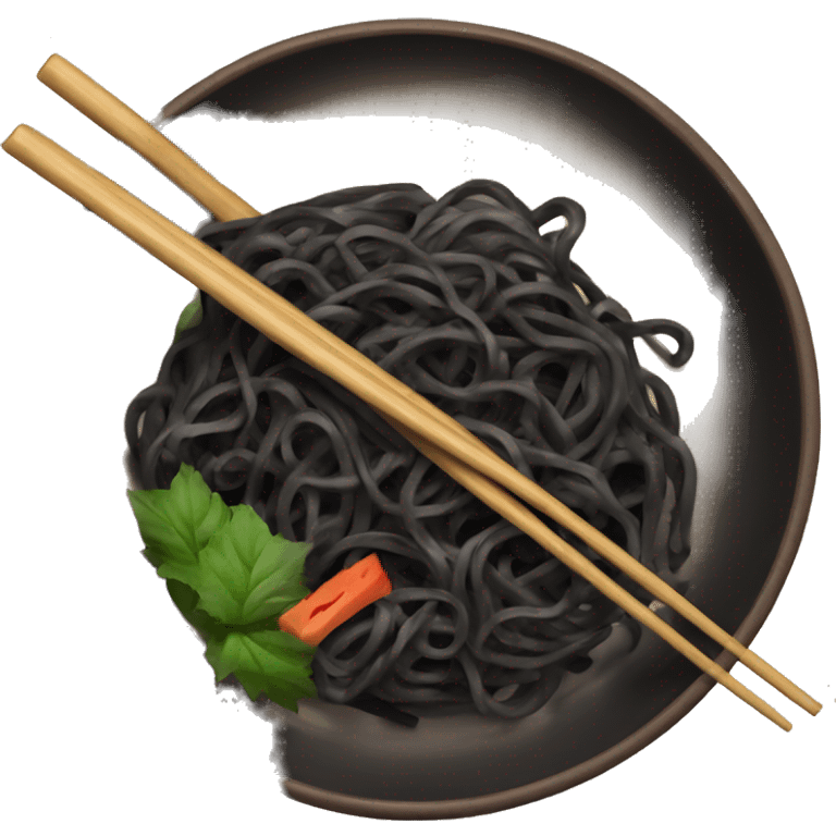 Black noodles in a bowl with wooden chopsticks emoji