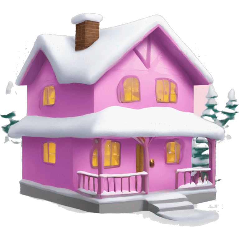 christmas snow house with pink xolour emoji