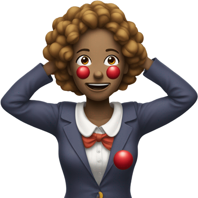 women crunching her shoulders with clown  emoji