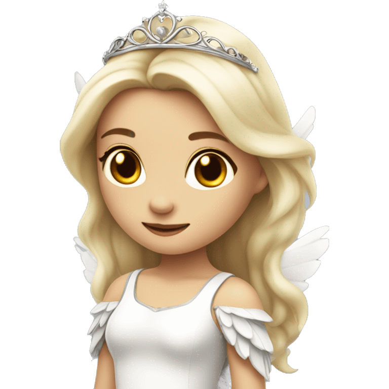 GIRL THAT LOOKS LIKE JULIET WITH WHITE DRESS, WHITE WINGS AND A TIARA emoji