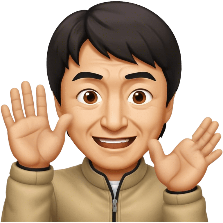 Cinematic Realistic Jackie Chan Pop Culture Emoji, depicted with playful agility and charismatic charm rendered with lifelike textures and vibrant, action‚Äêpacked lighting. emoji