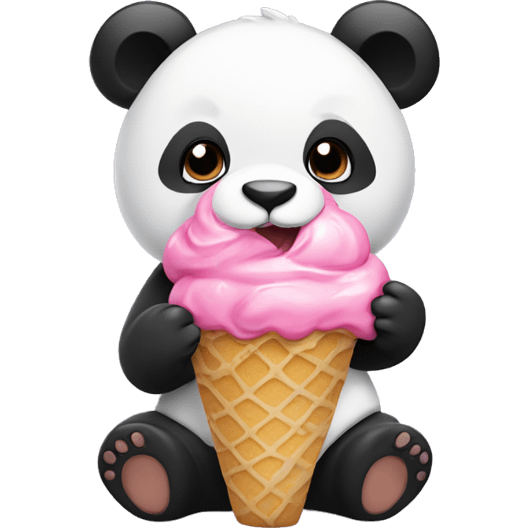 Panda eating ice cream with pink t-shirt emoji